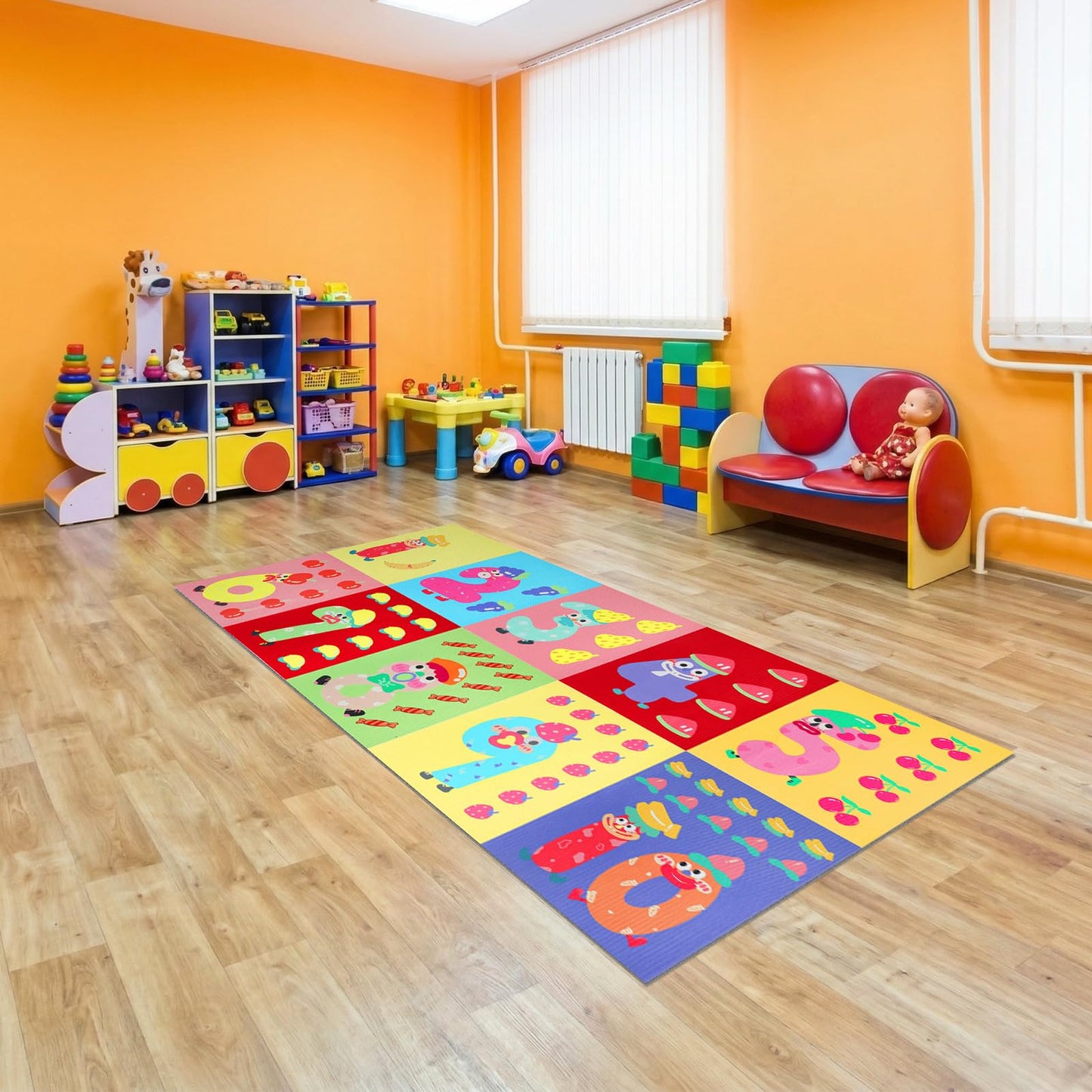 RattanView 10 Pcs 15 x 13 Inch Classroom Educational Rugs Playroom Number Carpet Classroom Floor Play Mat Activity Area Rug Game Carpet Non Slip Playmat for Back to School Playroom Home Decor