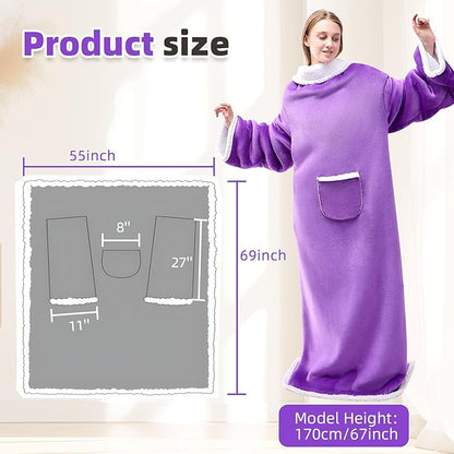 IFNOW Sherpa Wearable Blanket with Sleeves for Women Men Adults, Cozy Wearable Blanket with Arm and Pocket, Warm Full Body TV Wrap Throw Blanket, Soft Robe Blanket as Gifts for Mom Wife, Purple