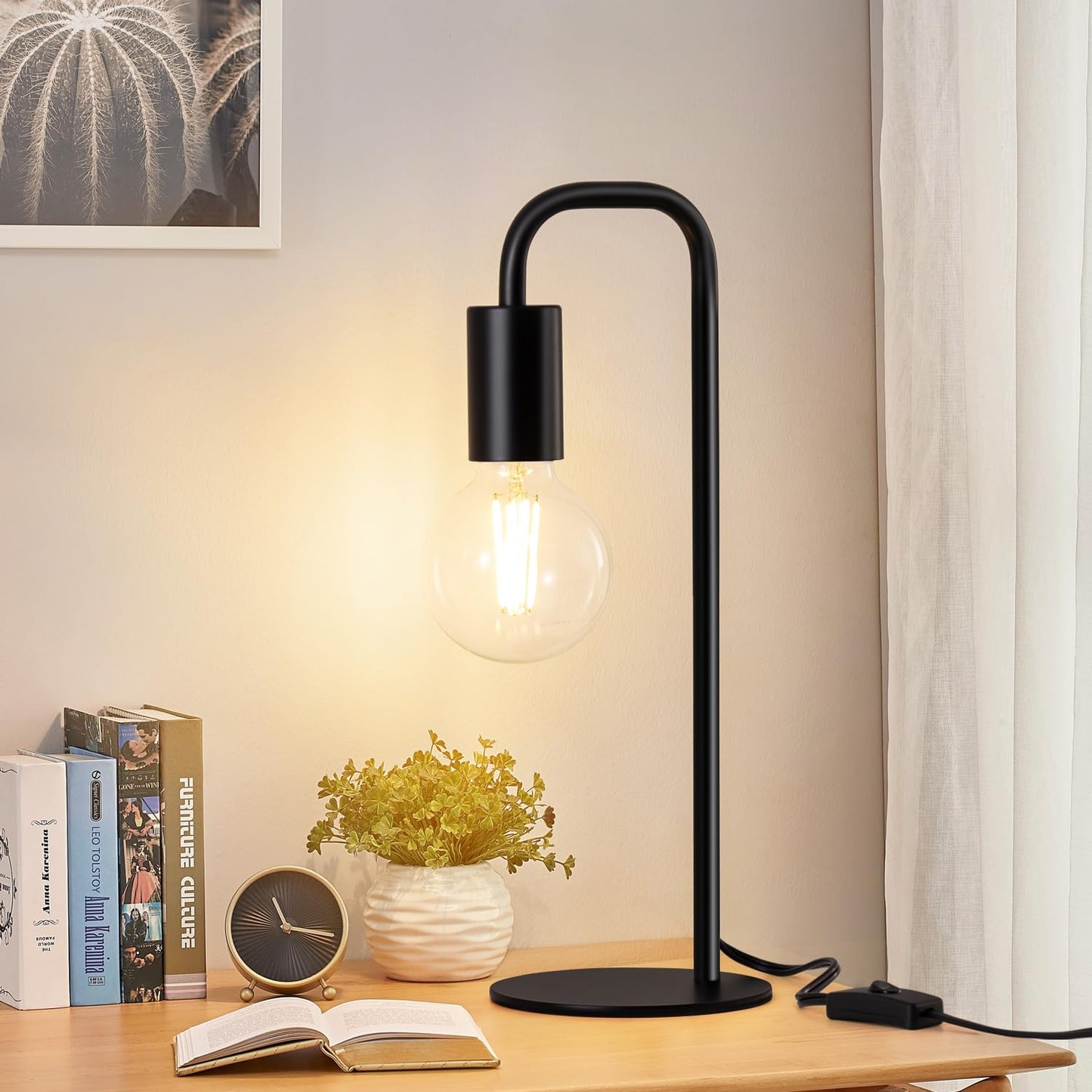 Iporovon Industrial Table Lamp for Bedroom, Small Table Lamps for Bedside with Wire Switch, E26 Socket Base, Modern Nightstand Lamp for Living Room, Reading, Office, Bulb Not Included.