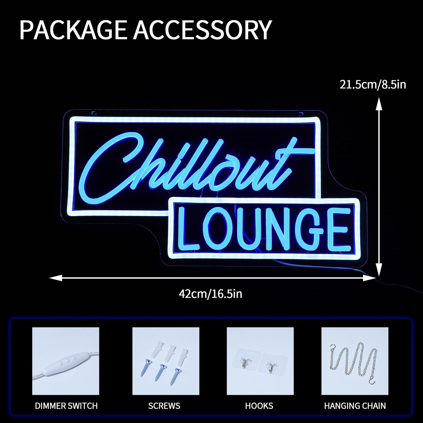 Virlusy Chillout Lounge Neon Sign for Wall Decor Dimmable Chill Led Light Signs Blue Letters Neon Light for Bar Bedroom Cafe Game Room Man Cave Club Decoration