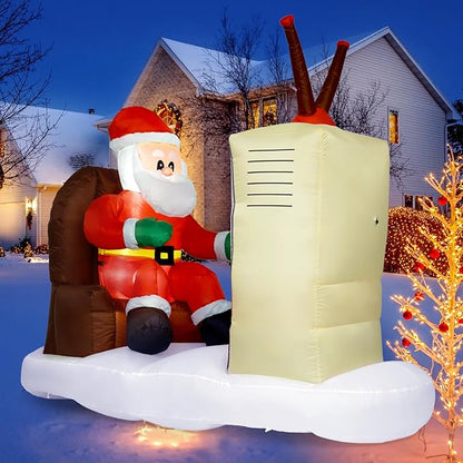 Christmas Inflatable Outdoor Decoration, 6FT Inflatable Christmas Santa Claus with TV Decorations Outdoor Blow Up Yard Decorations with Built-in LED for Outside, Holiday Lawn, Yard, Garden