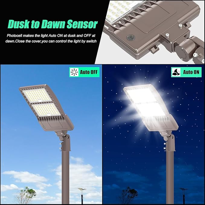BBESTLED 400W LED Parking Lot Light Dusk to Dawn Photocell Outdoor Pole Mount 56000LM IP65 UL & DLC Commercial Light for Street Stadium Tennis Court 5000K (100-277VAC Input), LED Shoebox Lights
