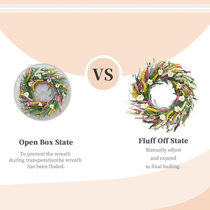 22 Inch Spring/Summer Floral Wreaths for Front Door 22inch Artificial Daisy Flower Yellow Pink Wreath for Front Door Wreath Hanging Wall Window Party