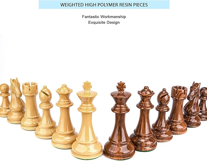 AMEROUS High Polymer Weighted Chess Pieces with 4.25'' King - 2 Extra Queens - Gift Package Standard Tournament Chessmen for Chess Board or Replacement of Missing Pieces (Chess Pieces Only)