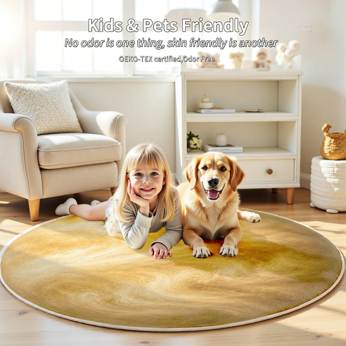 Venus Astronomy Round Carpet 3Ft, Golden Planet Solar System Circle Area Rug, Washable Non Slip Low Pile Space Floor Mat for Bedroom Living Room Dining Room Home Office Decor