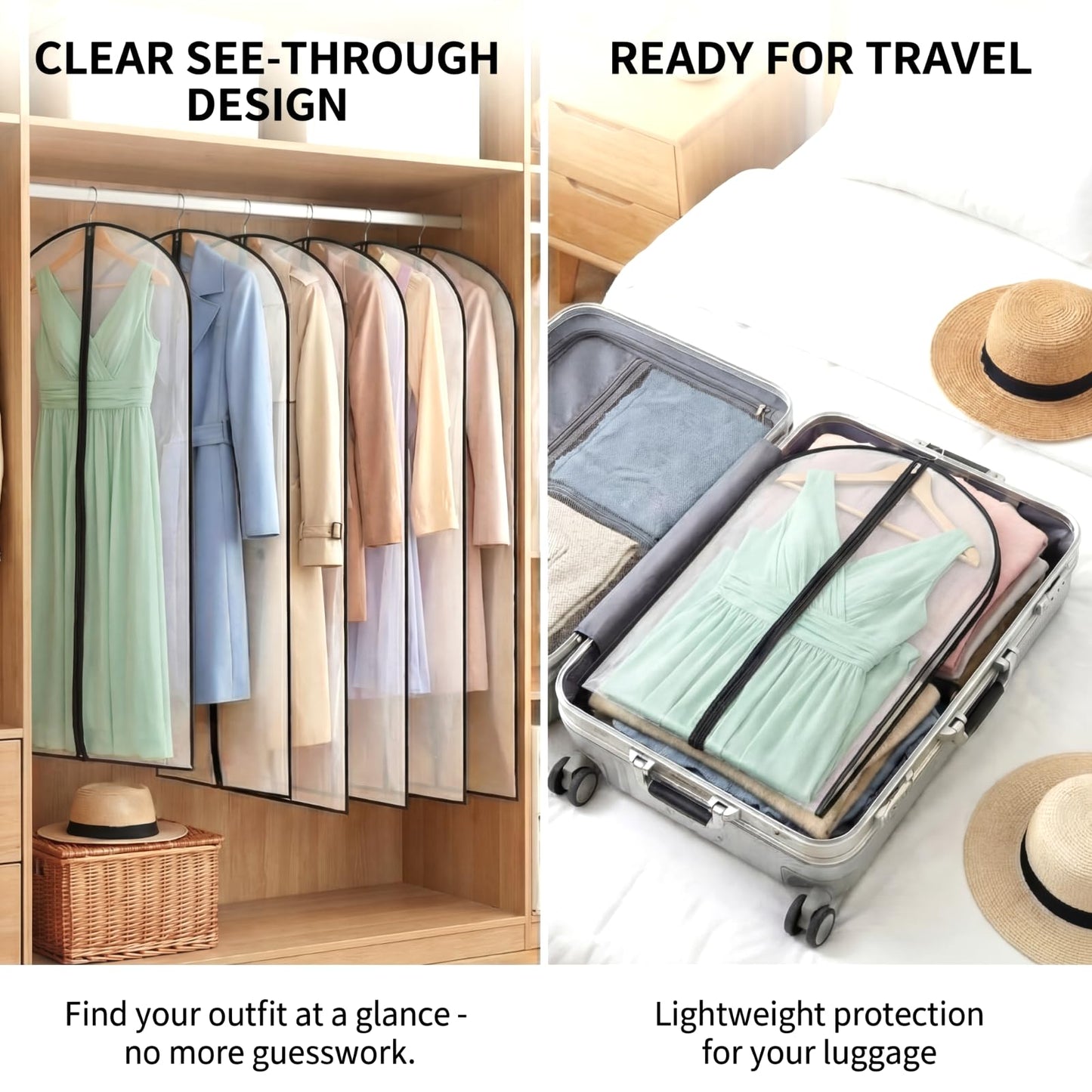 Amylove 20 Pcs 24 x 60 Inch Garment Bags Bulk Hanging Clothes Storage Covers for Closet Organization Dustproof Long Dress Bag Set for Wedding Dresses Gowns Coats Travel Suit