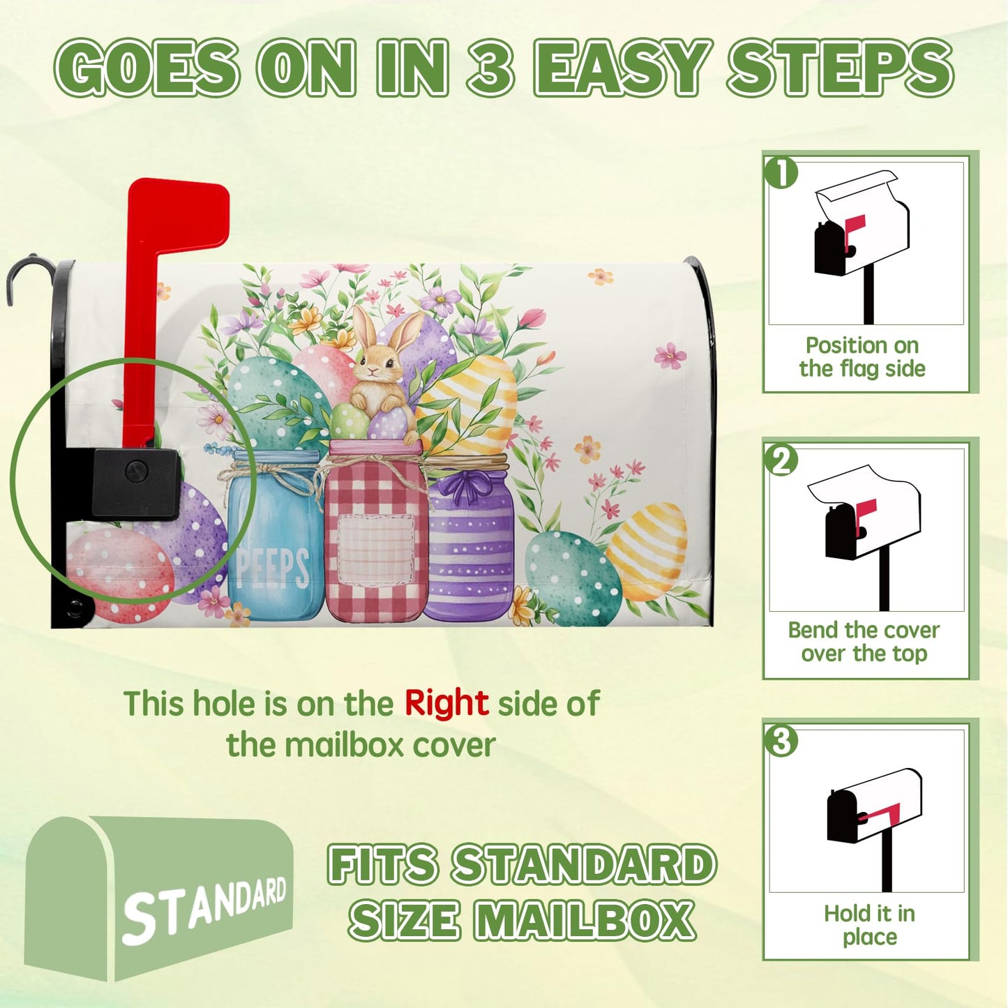 Easter Magnetic Mailbox Cover Bunny Mailbox Covers Standard Size 21x18 in Spring Floral Post Letter Box Cover Waterproof Oxford Outdoor Farmhouse Garden Yard Decor Beautiful Jars Eggs