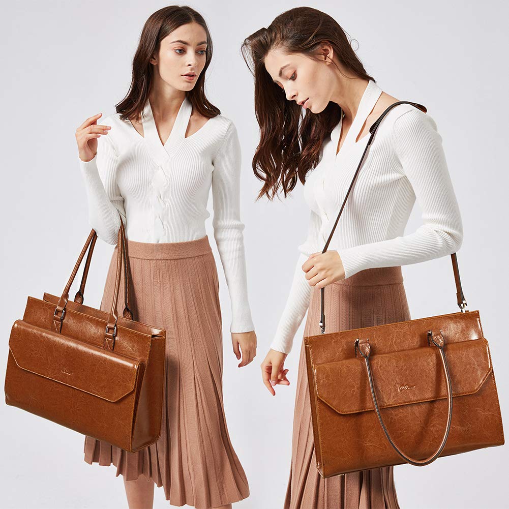 CLUCI Briefcase for Women Oil Wax Leather Vintage 15.6 Inch Laptop Business Shoulder Bag