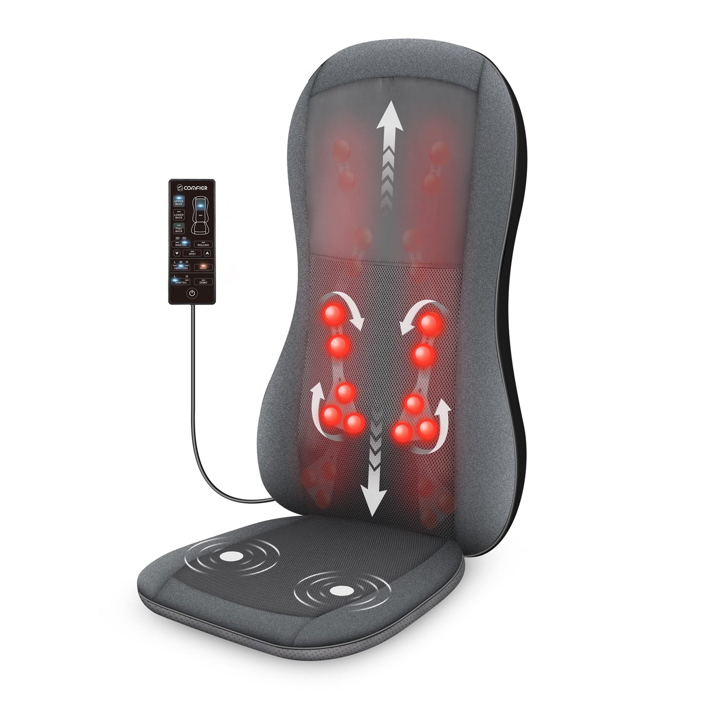 COMFIER Shiatsu Full Back Massager,Massage Chair Pad with Heat,2D/3D Massage Seat Cushion,Chair Massager with 10 Shiatsu Nodes, Rolling Kneading Chair Pads for Lower Back,Gift for Men,Women