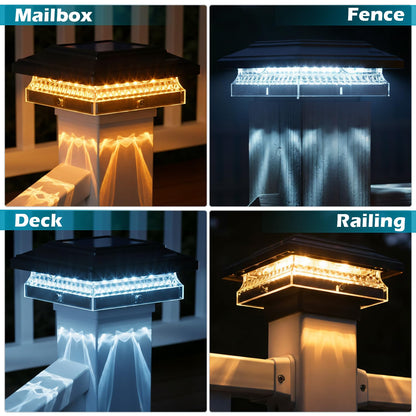 SIEDiNLAR Solar Post Cap Lights, 6 Pack 2 Modes 50 Lumens, 4x4 5x5 Wooden/Vinyl Posts Waterproof Outdoor Lighting for Deck Fence Patio, White/Warm (Black)