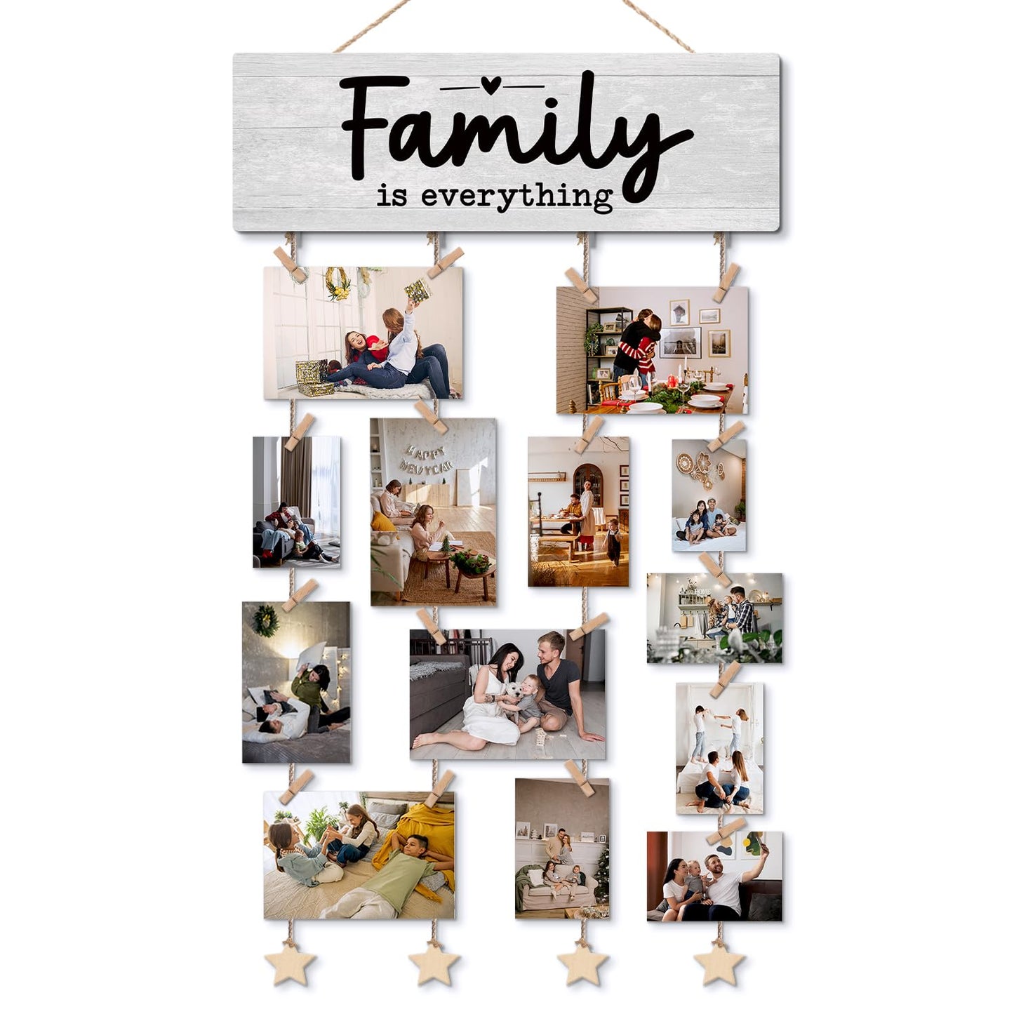 ELMCH Family Picture Frame Photo Hanging Display with Clips, Family Reunion Gifts, Families Is Everything Picture Board Photo Holder for Wall Decor