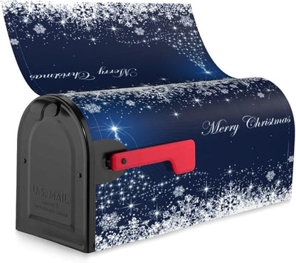 Christmas Mailbox Covers Blue Winter Snowflake Tree Magnetic Letter Post Box Cover Standard Size 21 x 18 Inch Garden Yard Home Decorative