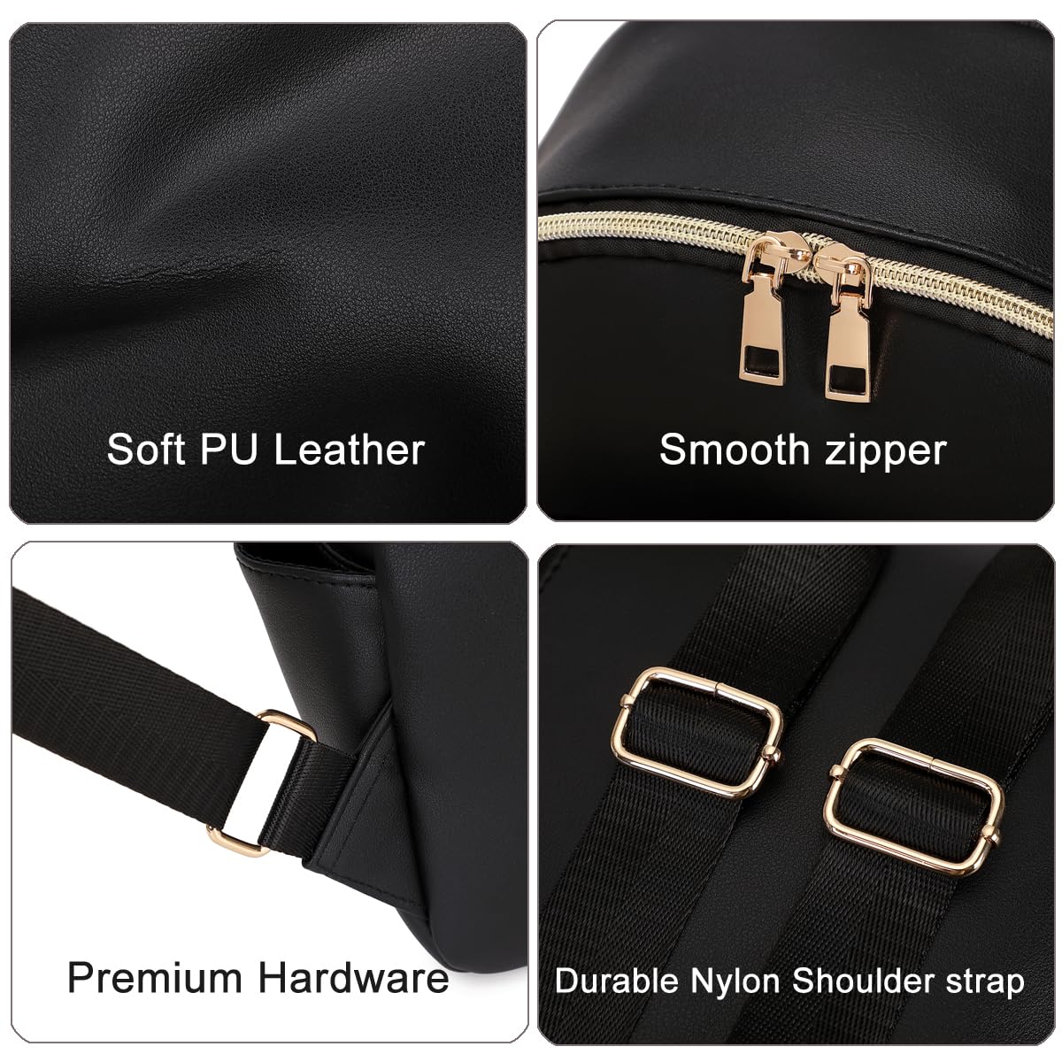 JIANLINST Mini Backpack Purse for Women PU Leather Small Backpack Fashion Multi Pockets Casual Daypacks Ladies Travel Shoulder Bags Black