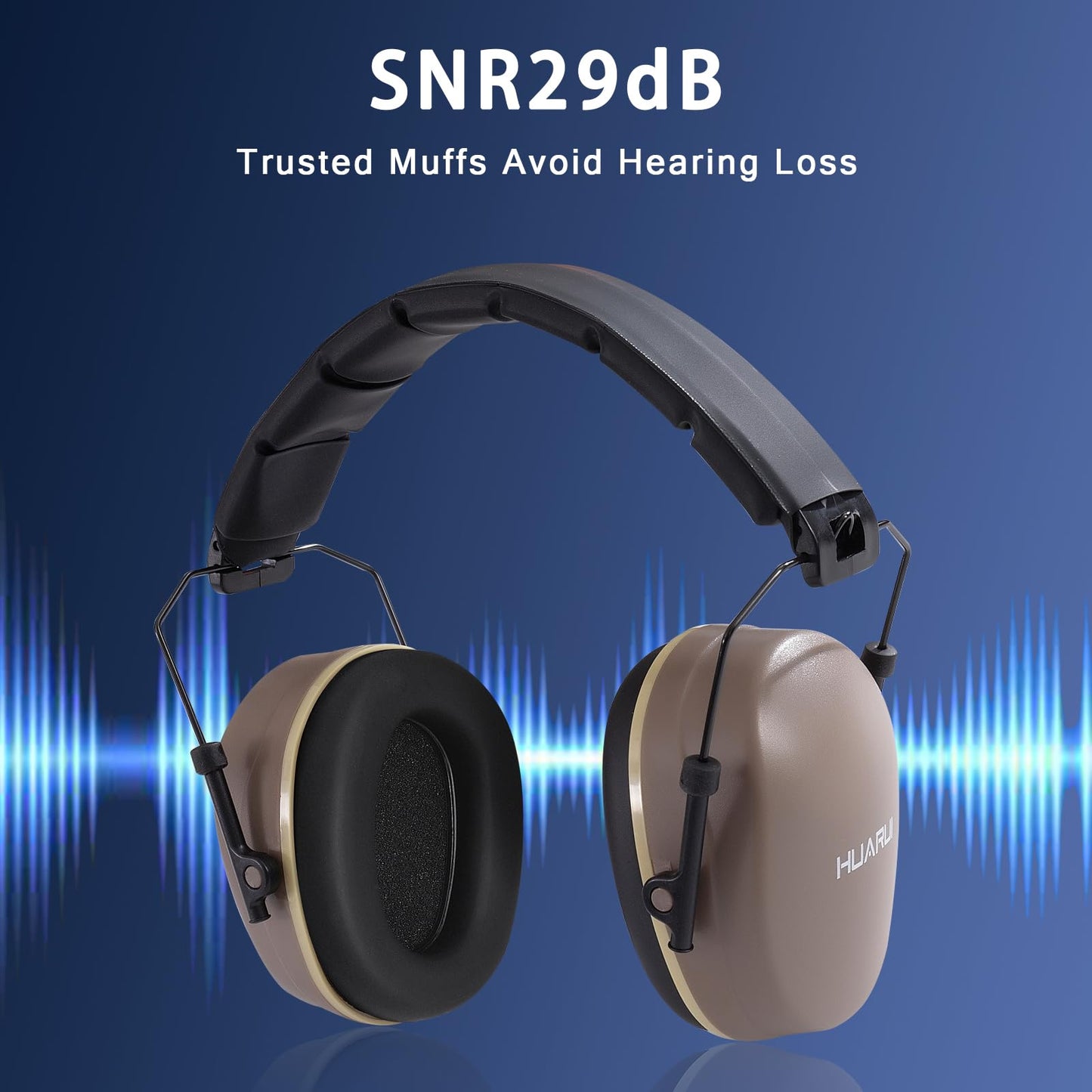 HUARUI Hearing Protection Ear Muffs SNR 29dB Noise Cancelling Headphones for Adults Kids Autism,Safety Earmuffs for Hunting,Shooting, Mowing, Construction (YBrown)