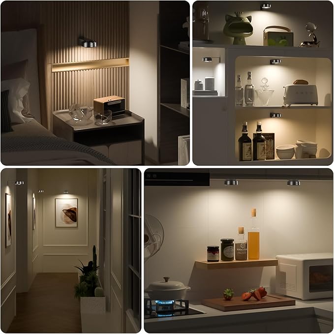6PCS Picture Lights,3 Colors Paintings Light Rechargeable Battery Wall Light Dimmable and Timer Metal Art Light for Paintings,Display, Wall, Artwork, Gallery(Black)