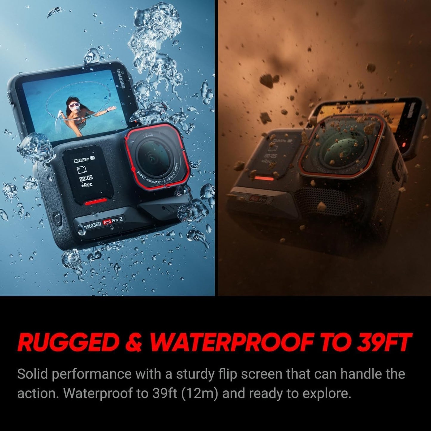 Insta360 Ace Pro 2 Dual Battery Bundle Waterproof 33ft Action Camera Lens 8K Large Sensor and Dual AI Editing Noise Reduction 1/1.3" Sensor, Leading Low Light Flip Up LCD Screen Sports Content