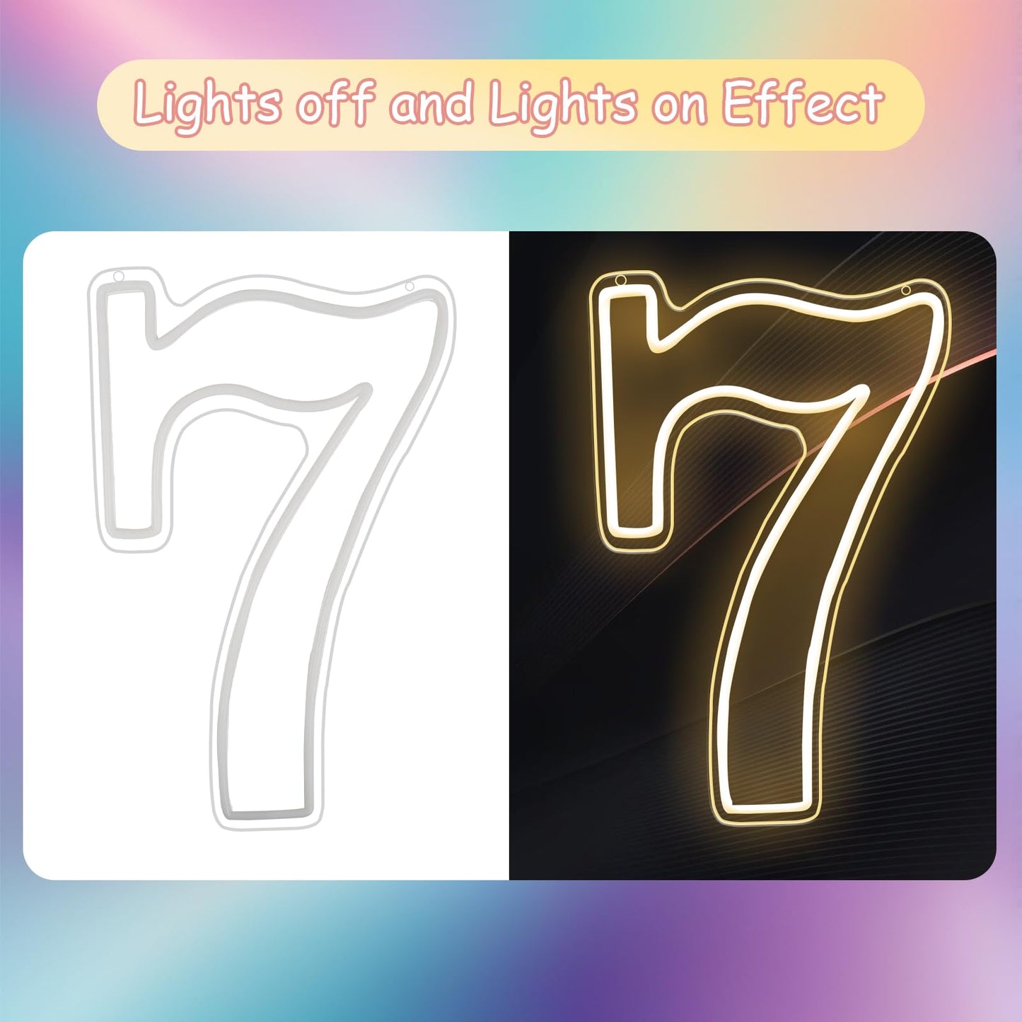 RumonZS Number 7 Light Up LED Neon Sign Backdrop 16.5" Birthday Party Decor Warm White Number One Light Up Sign USB Powered Big Number Sign Light for Birthday Night Light Party Anniversary Wedding