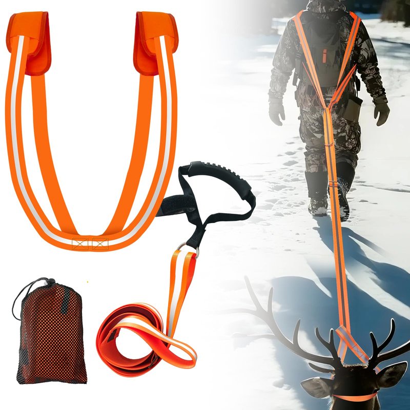 Vecacosic Deer Drag Strap And Harness Heavy Duty Safety Reflective Orange Deer Dragging Rope with Widen and Extended Shoulder Pads, Hunting Accessories Gift for Hunters, 500lbs Load Capacity
