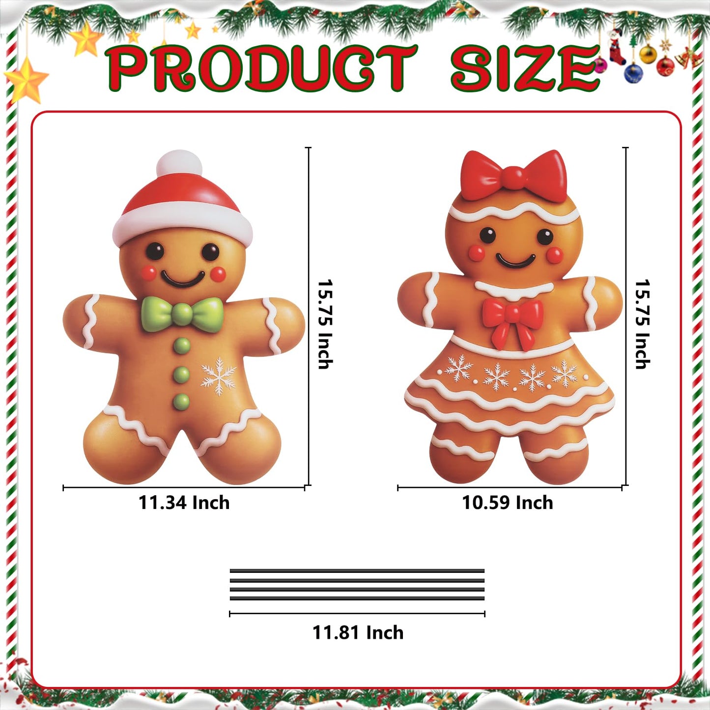 2 Pcs Metal Gingerbread Christmas Decorations Yard Sign Yard Stakes Outdoor Gingerbread Christmas Decorations for Holiday Xmas Winter Ornament Lawn Pathway