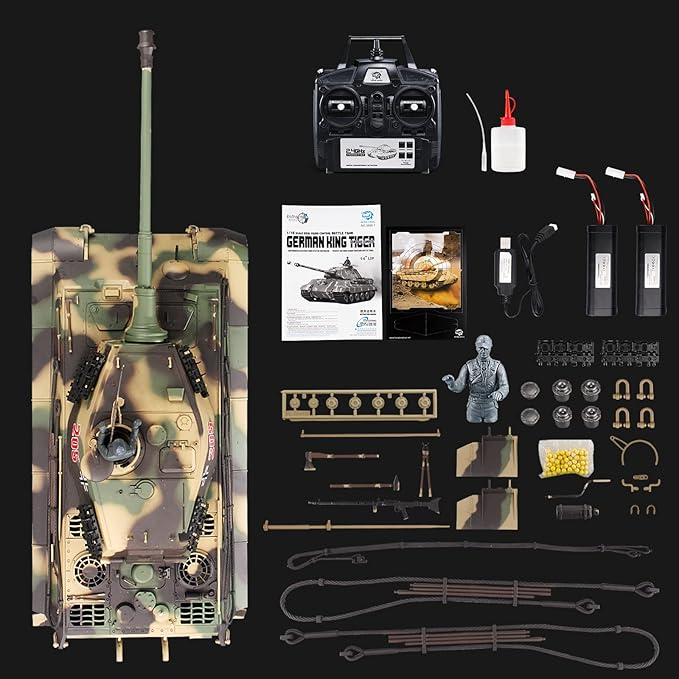 Heng Long RC Tank for Adults 1:16 2.4ghz German Tiger King Henschel Remote Control Tank Model (320-Degree Rotating Turret) RC Tanks That Shoots Military Vehicles Gifts for Age 14+