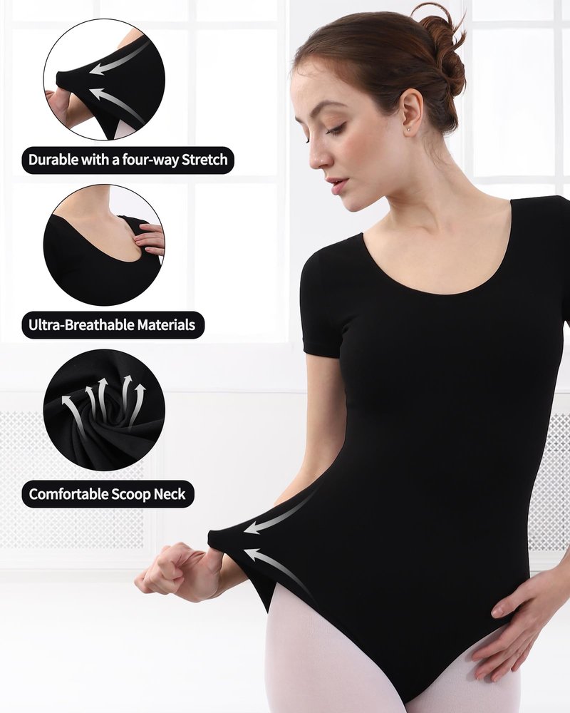 iMucci Leotards for Women Gymnastics Dance Leotards Ballet Leotard Ballerina Leotard Adult Short Sleeve Bodysuit