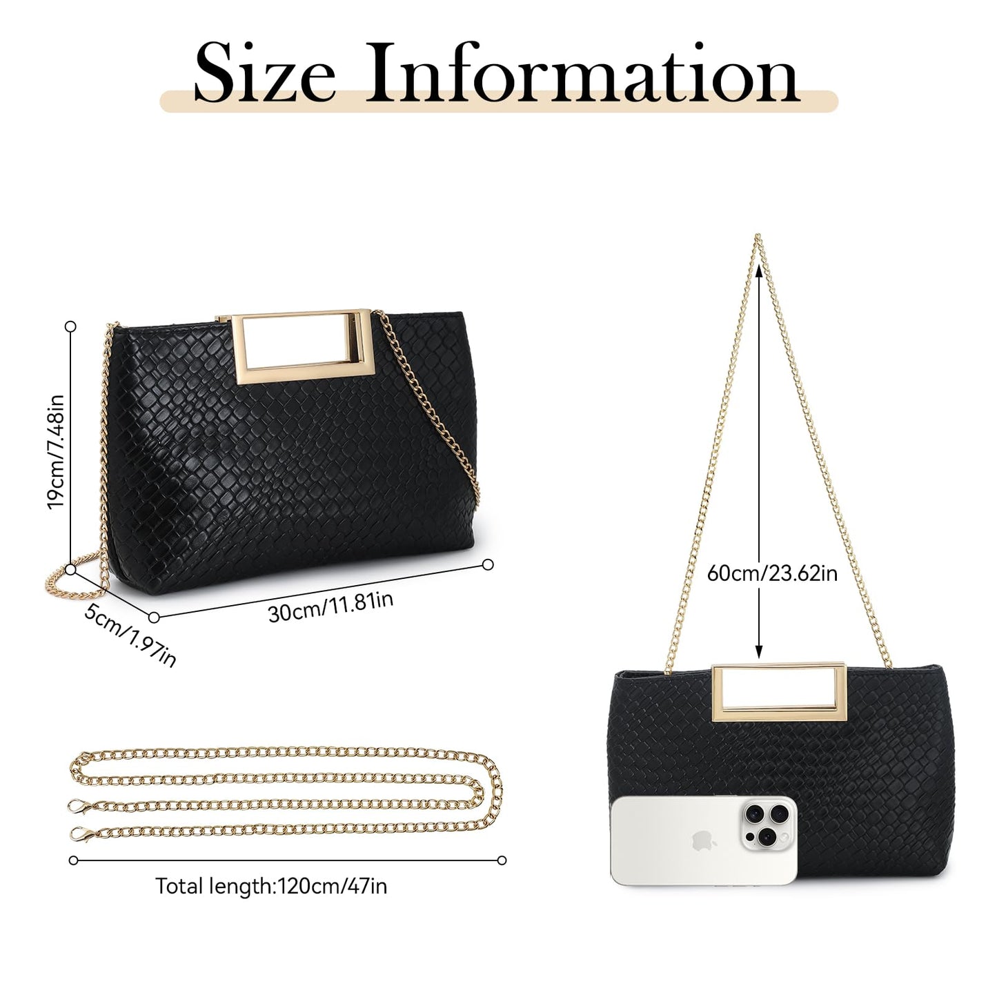 Women's PU Leather Clutch Purse Evening Bag for Wedding Party Prom Bridal – Stylish Formal Handbag (PU Leather-Black)