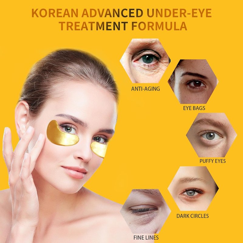 Under Eye Patches - 24K Gold Eye Masks for Dark Circles & Puffiness | 30 Pairs with Collagen & Rose Essence