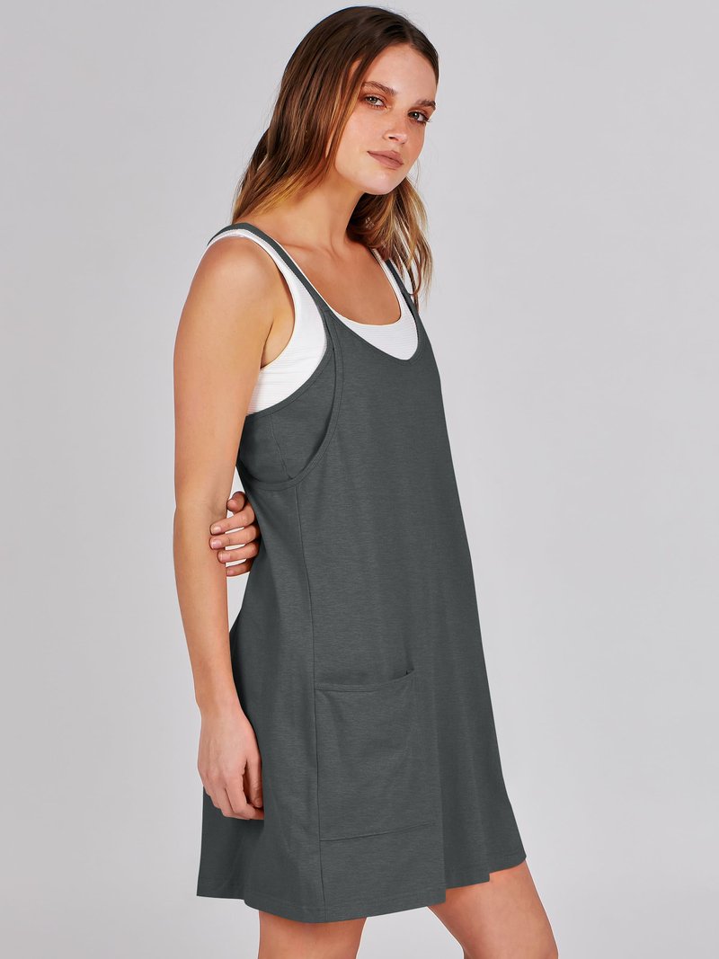 ANRABESS Women Athletic Dress Summer Tennis Workout Active Sports Mini Romper Dress Built in Shorts Travel Vacation Clothes Deep Gray X-Large