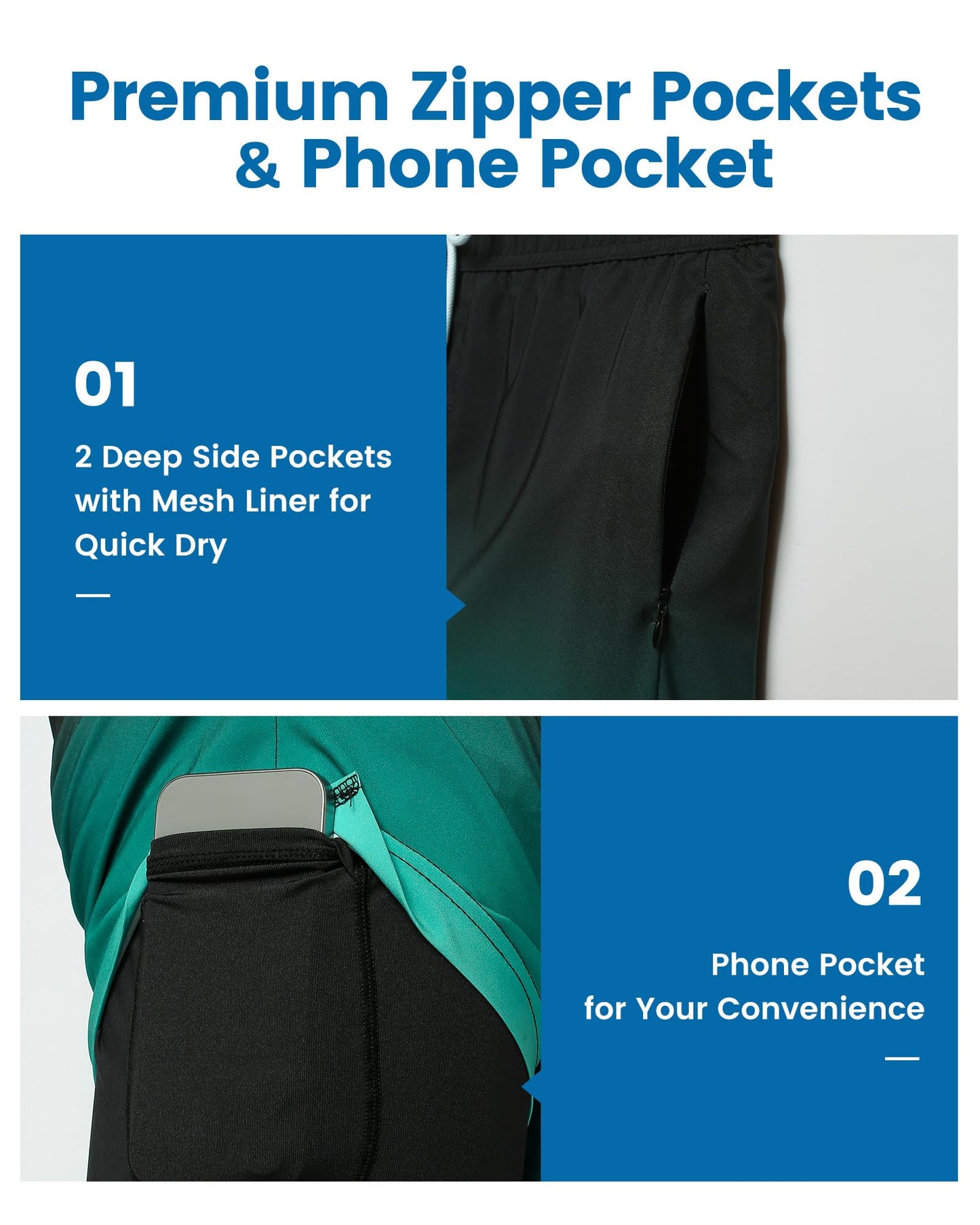 maamgic 2 in 1 Mens Swim Trunks 7 Inch Swim Shorts Swim Suits Board Shorts Gradual Green Black L