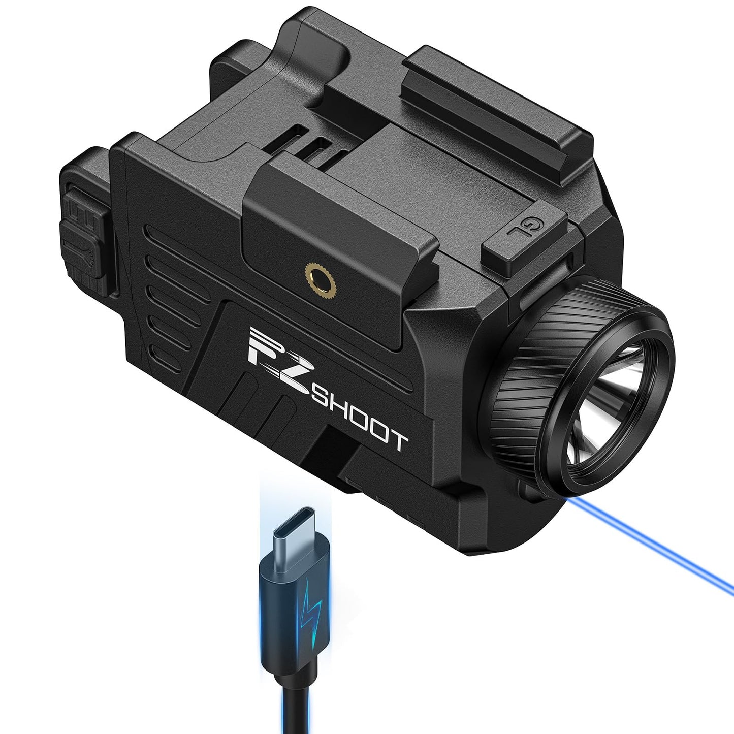 EZshoot 1000 Lumens Pistol Light Laser Combo - Rechargeable Gun Light with Slide Rail Compatible with Glock and Picatinny Rail, Pistol Flashlight with Blue Laser Beam for Home Defense,Range Training