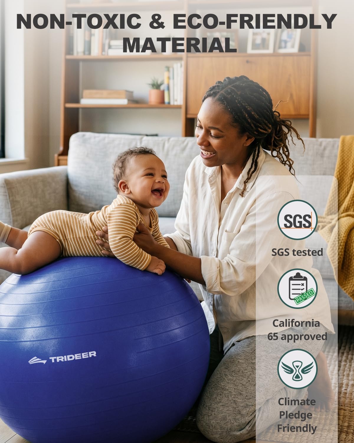 Trideer Exercise Ball for Yoga, Pilates & Fitness – Stability Ball Equipment for Home Gym & Office Chair, Core & Balance Training Accessories, Physical Therapy Equipment, Quick Pump Included, 5 Sizes