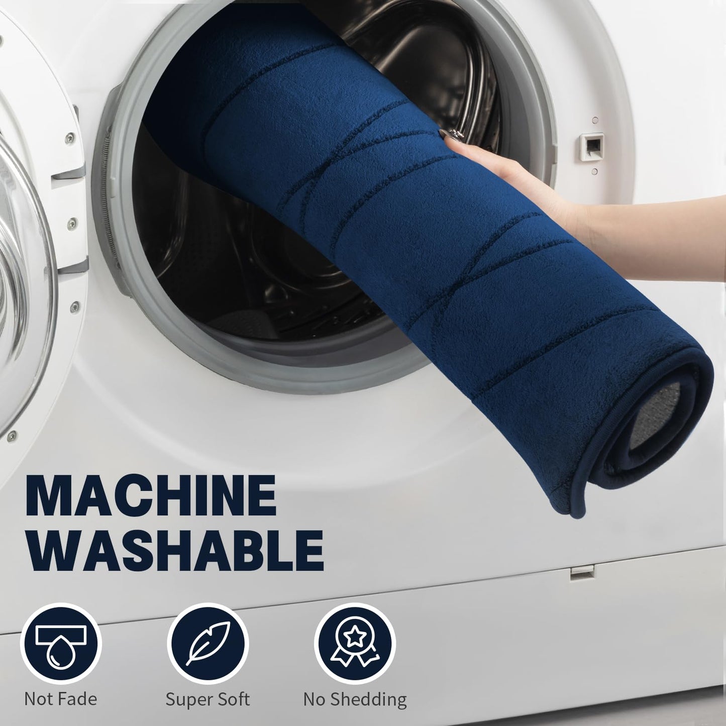 YIHOUSE Memory Foam Bathroom Rug Sets, Navy Blue, 5 Piece