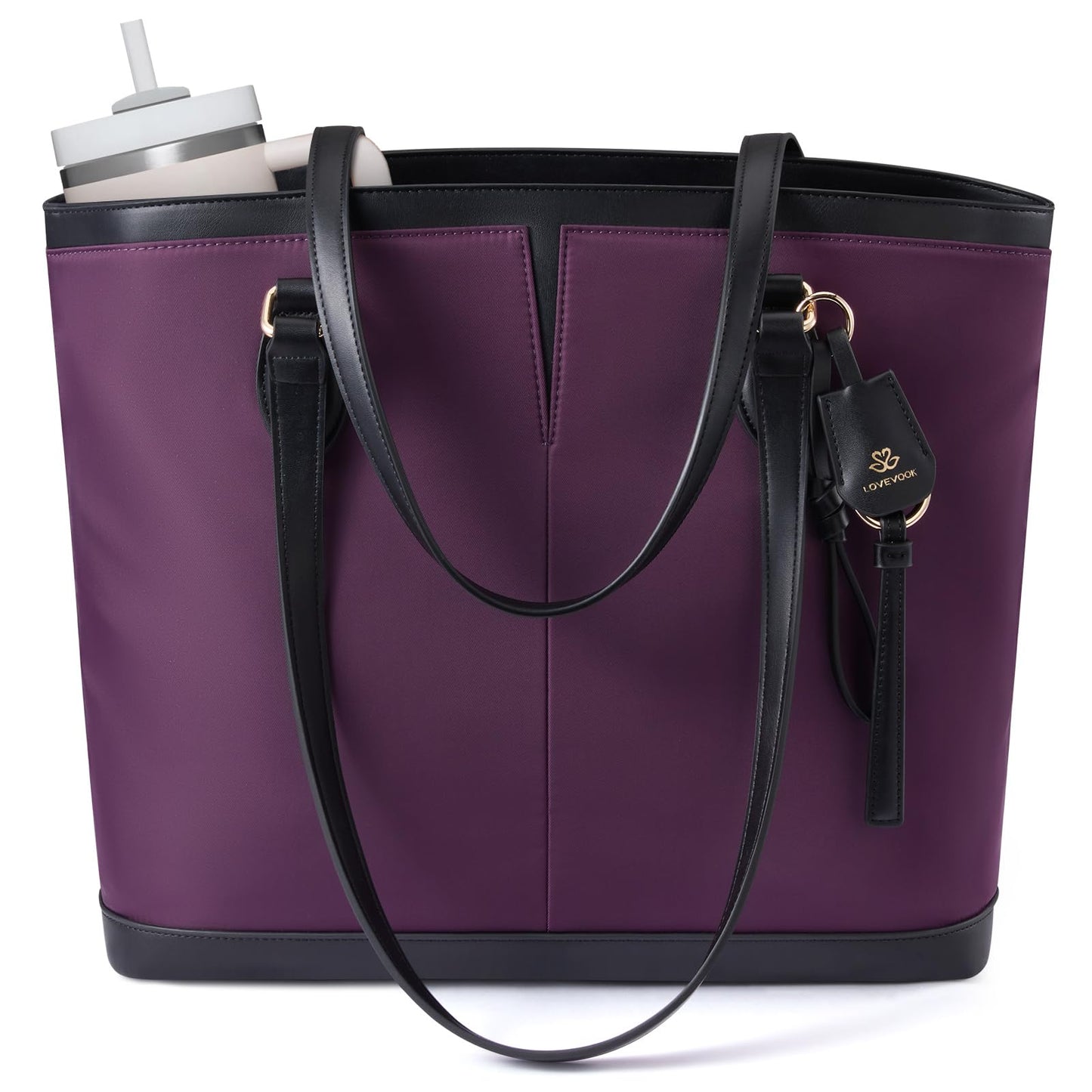 LOVEVOOK Laptop Tote Bag for Women, 17.3 Inch Lightweight Work Computer Bag with Cup Holder, Waterproof Office Briefcase Travel Handbag Purse Gifts for Women Purple-Black