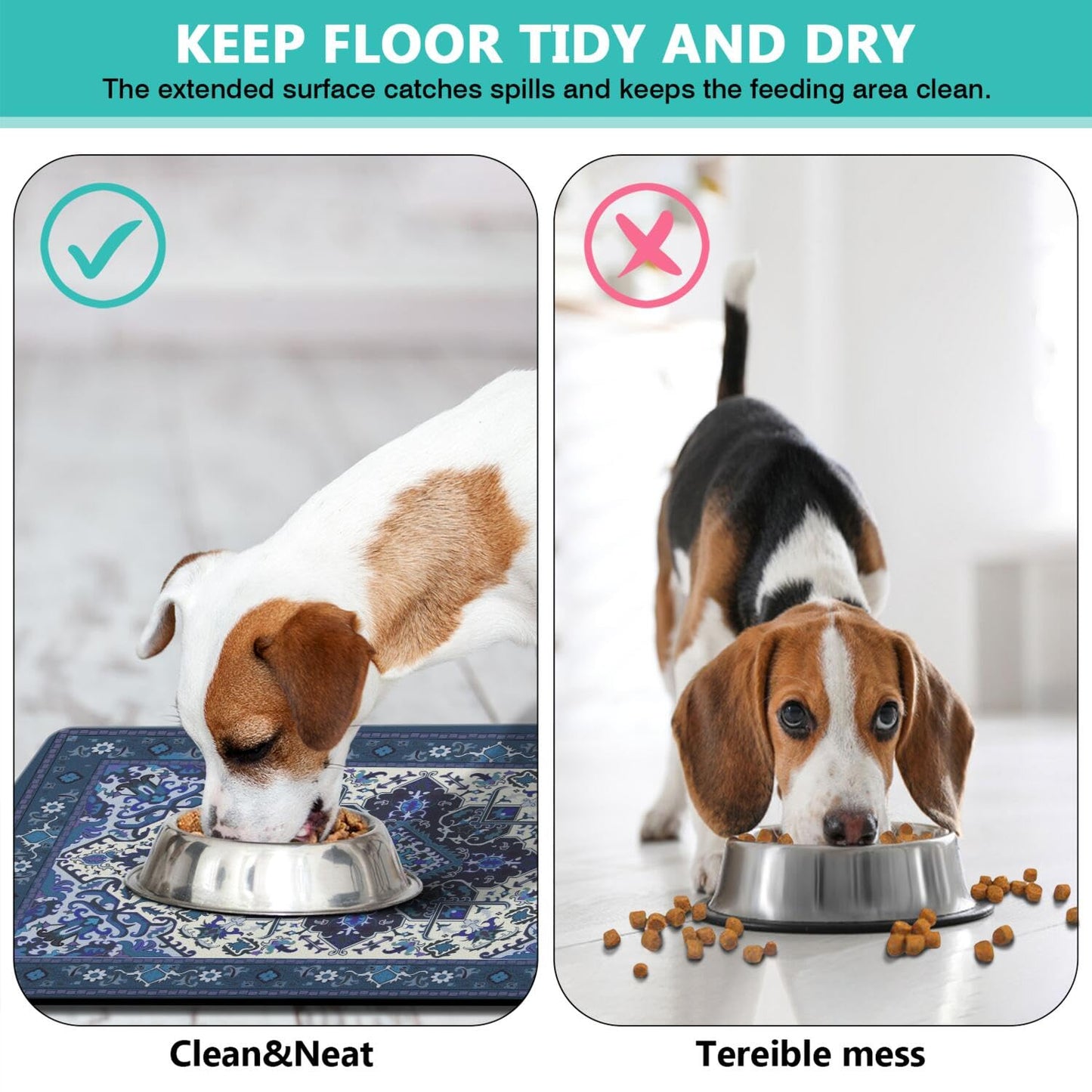 Pet Feeding Mat for Floors Cat Food Mat Waterproof Dog Food Mat and Water Absorbent Quick Dry Non Slip Mat for Cat Bowls