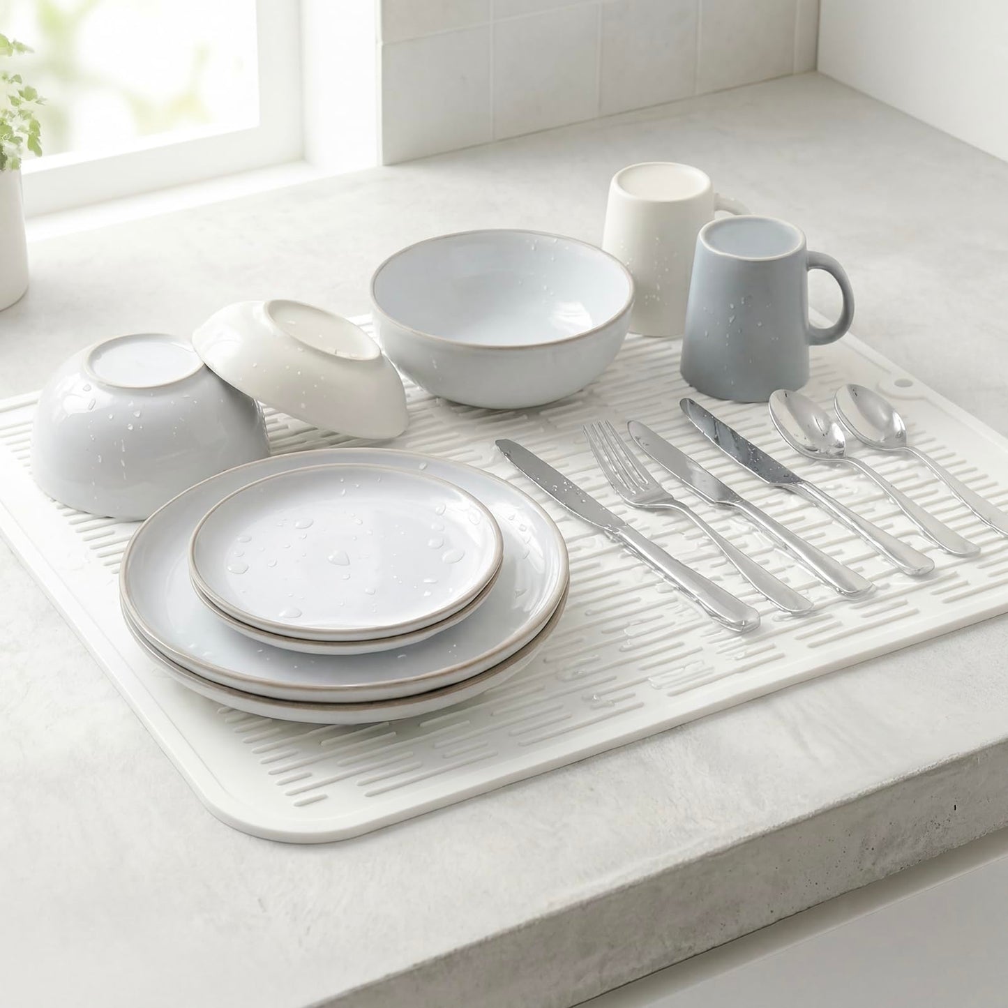 MicoYang Silicone Dish Drying Mat for Multiple Usage,Easy clean,Eco-friendly,Heat-resistant Silicone Mat for Kitchen Counter or Sink,Refrigerator or Drawer Liner White XL 18 inches x 16 inches