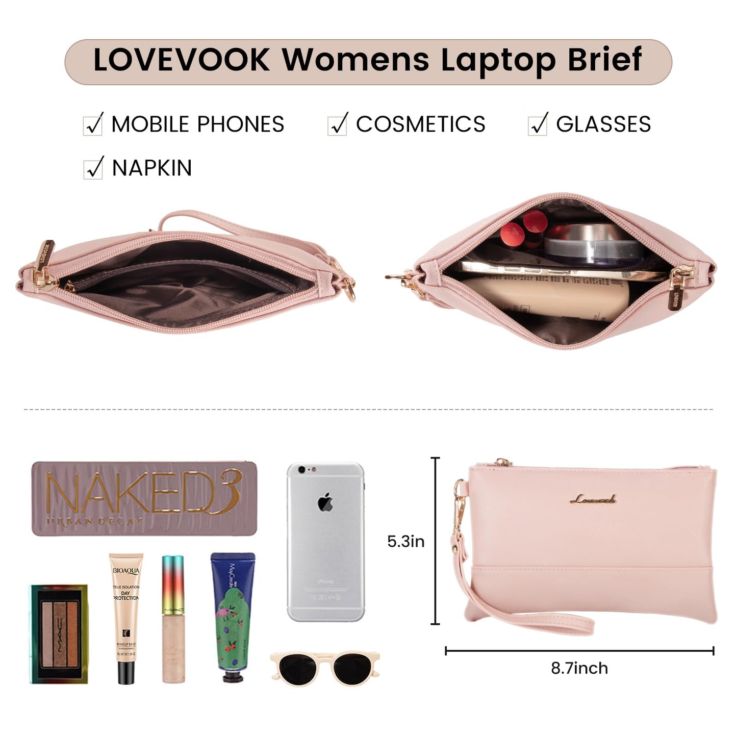 LOVEVOOK Laptop Bag for Women 15.6 Inch Laptop Tote Work Professional Leather Computer Briefcase Waterproof Handbag Shoulder Large Capacity Business Teacher Office Bag Crossbody Purse,Pink