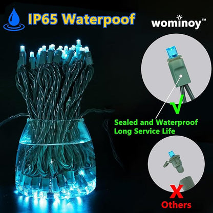 50ft 100 Counts Aqua LED Christmas Lights - Outdoor, Commercial Grade, Waterproof, Green Wire, Xmas, IP65, UL Listed