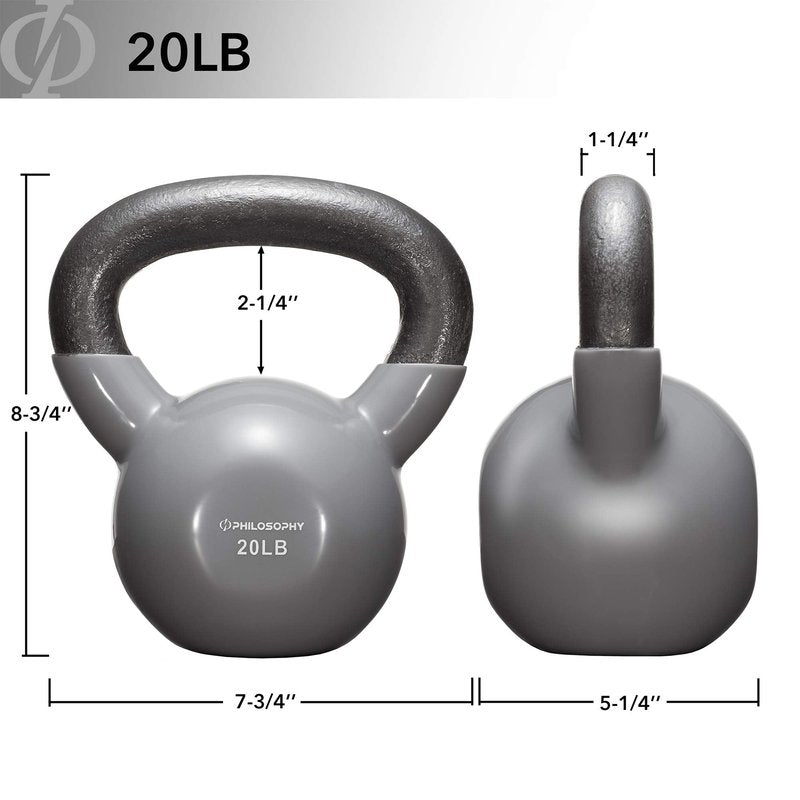 Philosophy Gym Vinyl Coated Cast Iron Kettlebell Weight 50 lbs - Black
