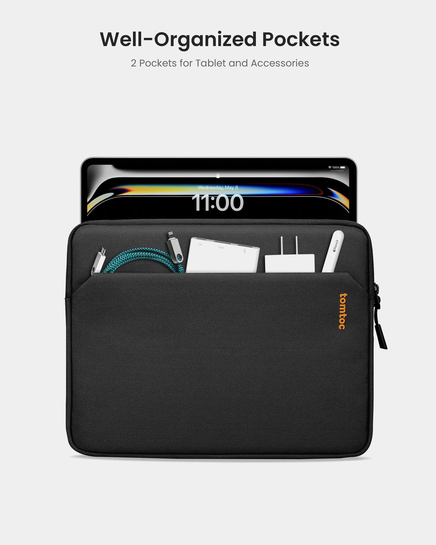 tomtoc 11 Inch Tablet Case Sleeve for 2026 iPad Air M4&M3, 2025 iPad Pro M5/M4, iPad (A16), Galaxy Tab S11/A11+, Fits Magic Keyboard and Smart Keyboard Folio
