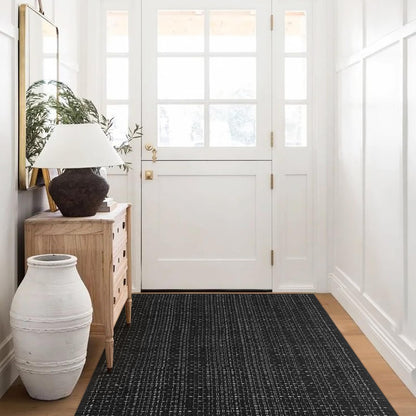 Seavish Modern Area Rugs, 3'x5' Black Cotton Woven Laundry Room Rug, Farmhouse Bathroom Runner Rugs, Low Pile Rustic Home Decor Neutral Rug for Entryway Bedroom Living Room Patio Doorway