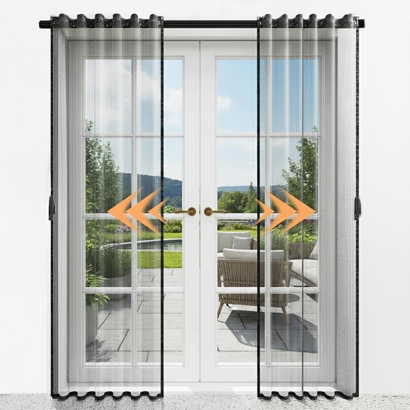 Sliding Screen Door with Track, Double Retractable Screen Doors, Fits Door Size 72 x 80 Inch, Smooth Sliding, Heavy Duty, Strong Magnets Mesh for French Patio Balcony Sliding Glass Door, Black