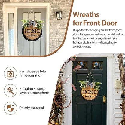 HOMCDALY Welcome Sign for Front Door, Door Wreaths for Front Door Outside, Farmhouse Welcome Wooden Door Hanger, Rustic Wall Door Sign, Seasonal Home Decorations (F-Black)