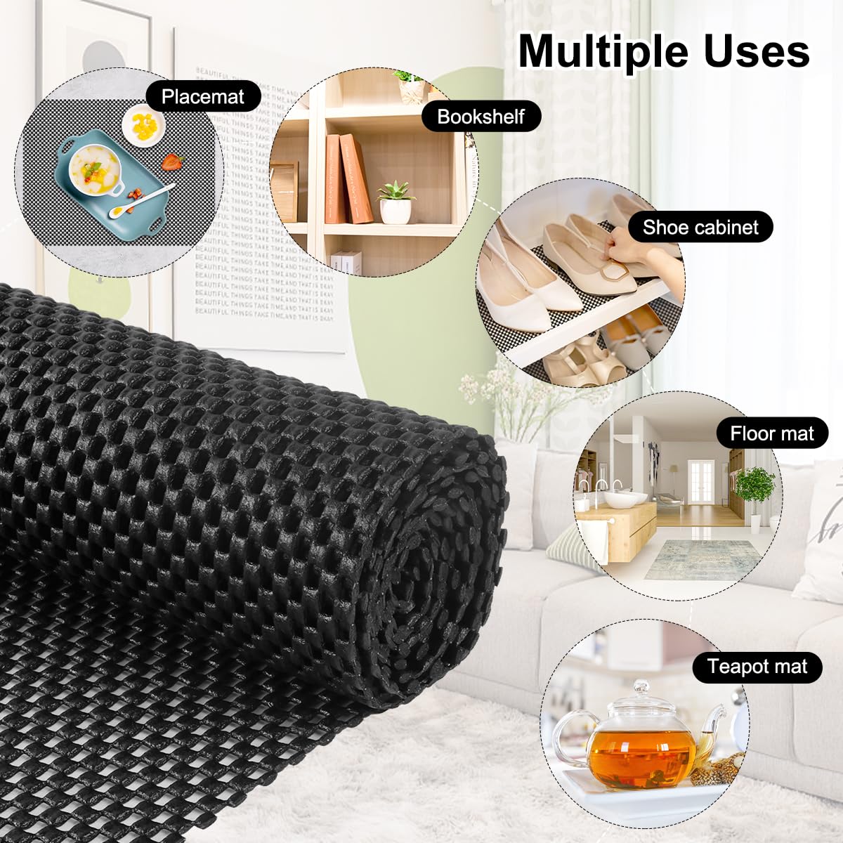 FACIACC Non Slip Rug Pad Gripper 2 x 5 Feet Extra Thick Pads Carpet Pads for Area Rugs Keep Your Rugs Safe and in Place on Hardwood Floor (Black)