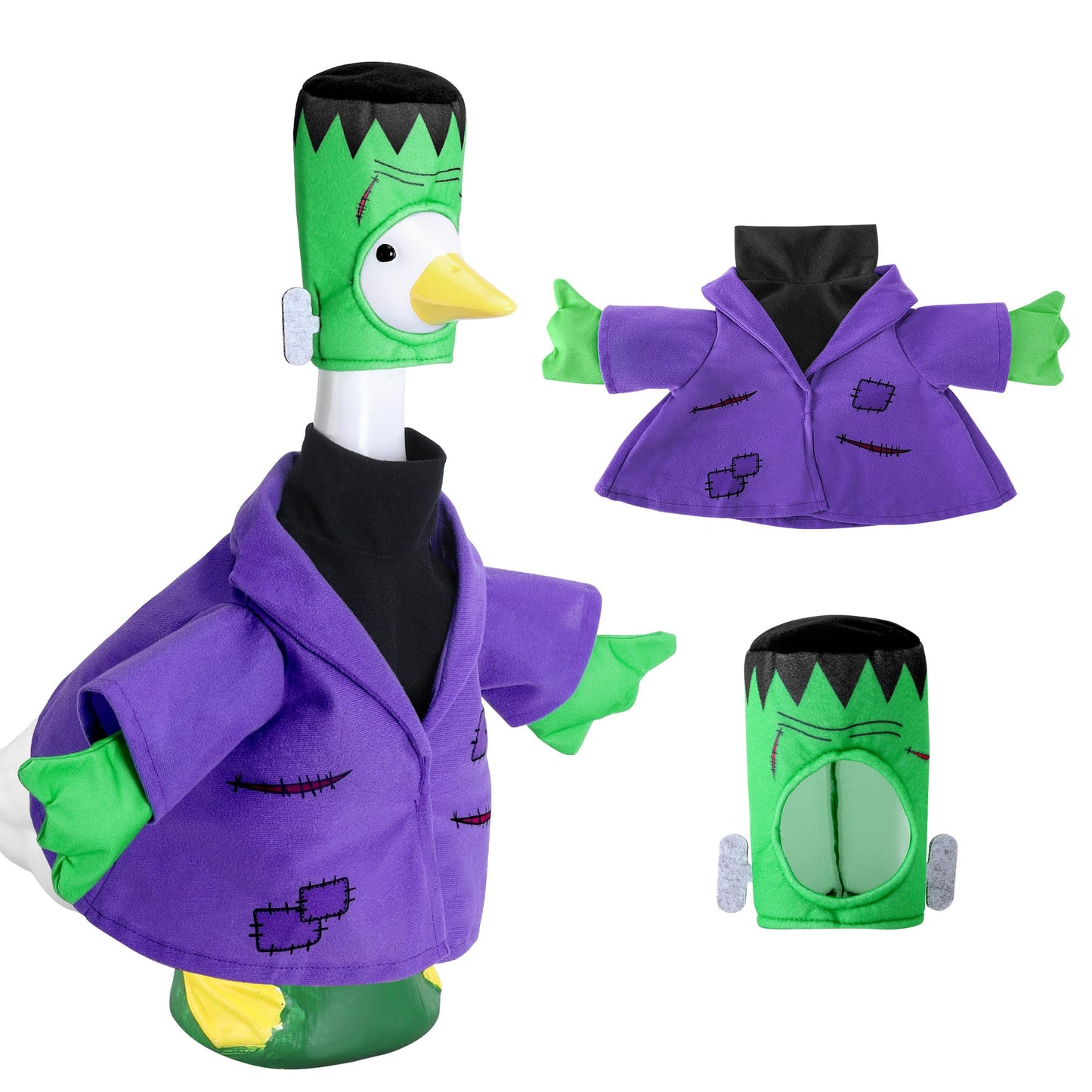 Watayo 2 Pcs/Set Halloween Monster Goose Outfits, Porch Goose Statue Monsters Costume, Purple Lawn Goose Monster Clothes with Hat for 23" Statue Halloween Fall Outdoor Patio Garden Yard Decor