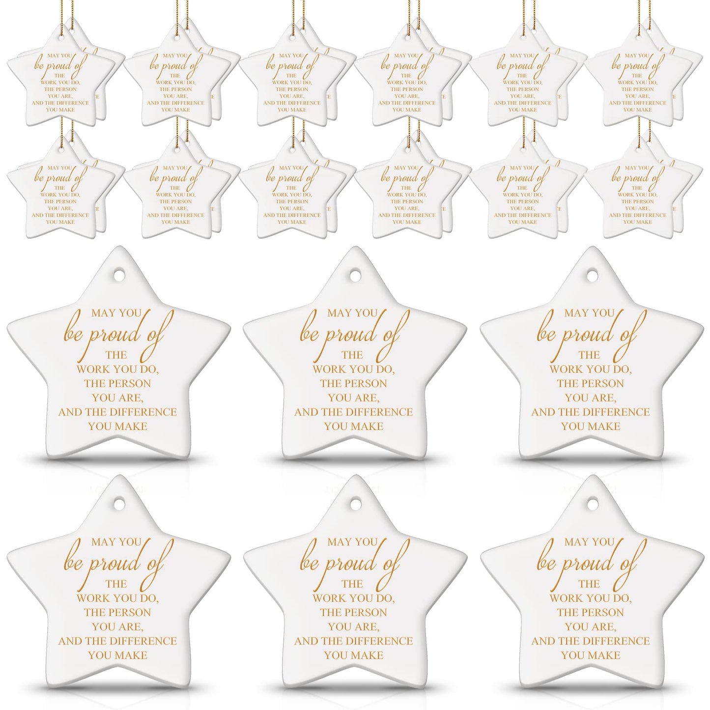 Sieral 30 Pieces Christmas Appreciation Gift for Employee Women Star Shaped Ornaments Thanksgiving Ceramics Hanging Plaque Keepsake Christmas Tree Ornaments for Customer Service Vet Tech Week Nurse