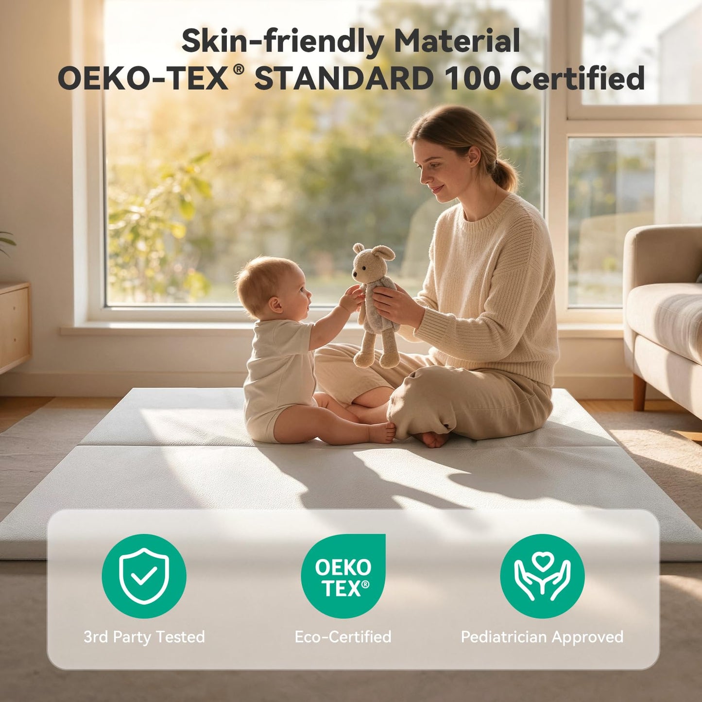Baby Play Mat 50x50 inch, Extra Thick 1.3‘’ Waterproof Floor Mat for Crawling, Non-Toxic Large Activity Mat with Machine Washable Cover for Toddlers Infants Boys Girls