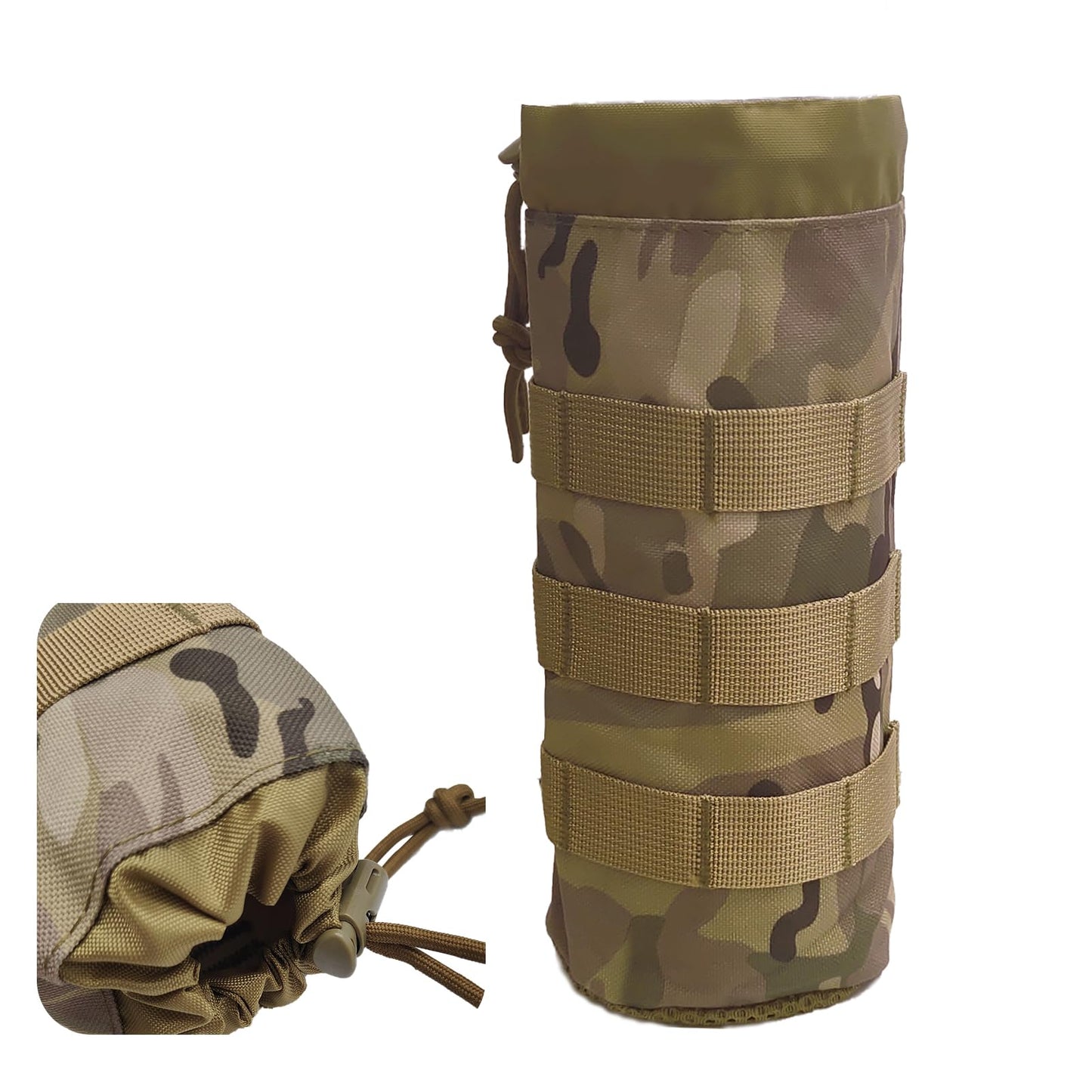 1000D Nylon Tactical Molle Water Bottle Pouches, Outdoor Sports Water Bottles Pouch Bag, 16/24/25/32/40oz Drawstring Open Top and Mesh Bottom Water Bottle Carrier Bag for Belt/Backpack/Vest/Bike