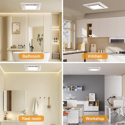 TOYOUSEA 10" Ultra Quiet Bathroom Exhaust Fan with Light 6500K LED 1.0 Sone 145 CFM, 8.3x8.3 Mount, 1500 LM Ceiling Ventilation Fan