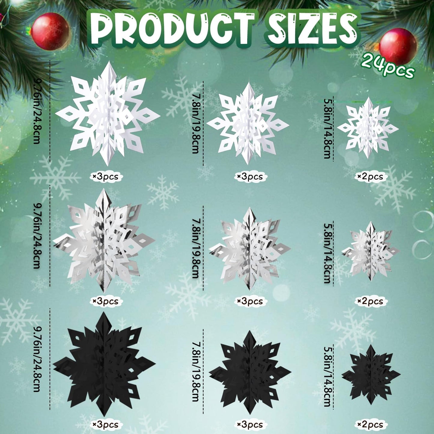 OuMuaMua Christmas Snowflake Decorations Indoor, 24PCS 3D Paper Snowflakes Hanging Ornaments Snowflake Garlands for Xmas Christmas Tree Winter Wonderland New Year Party Home Decorations