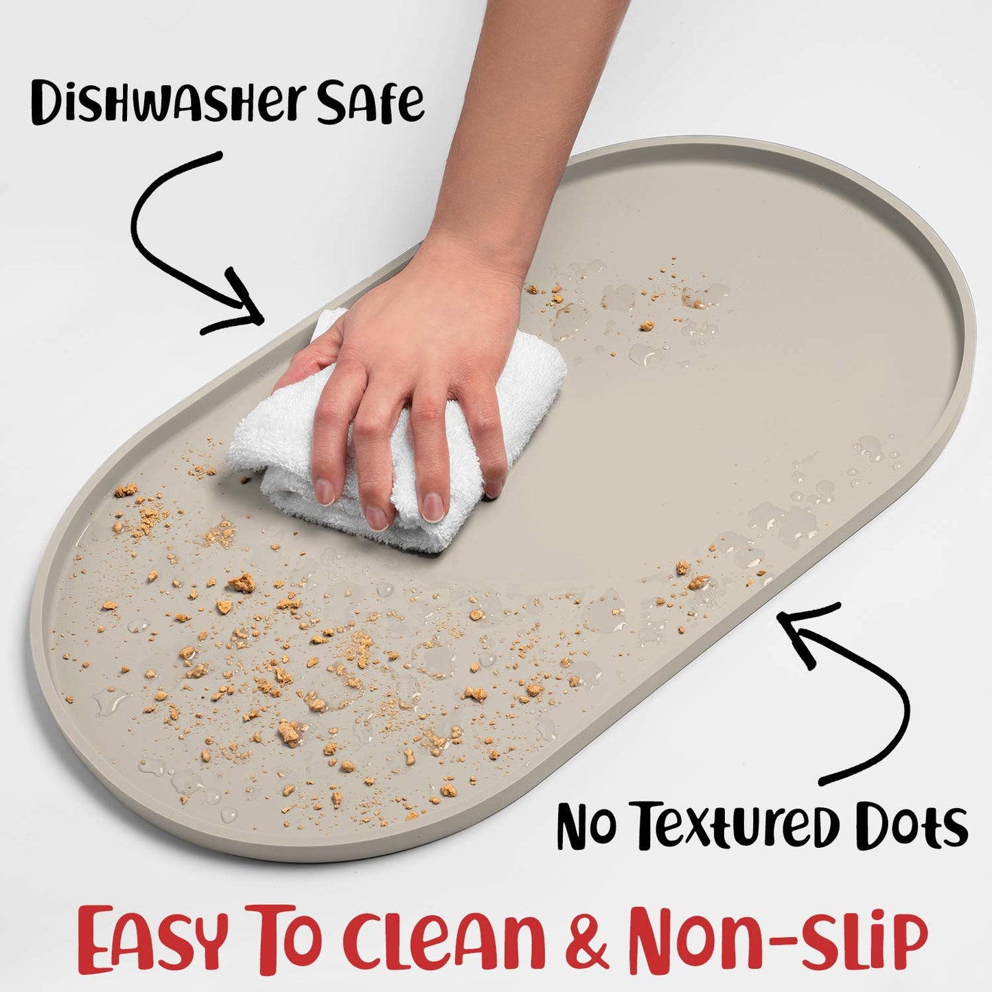 DogBuddy Dog Food Mat - Waterproof Dog Bowl Mat, Silicone Pet Mat for Food and Water Bowls, Nonslip Pet Feeding Mat with Edges, Dogs Food Mats for Floors, Puppy Supplies (Small, White Sand)